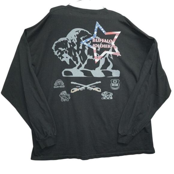 Vintage Buffalo Soldiers Long Sleeve Shirt 4XL Black First Star USA Flag Back - Picture 3 of 3